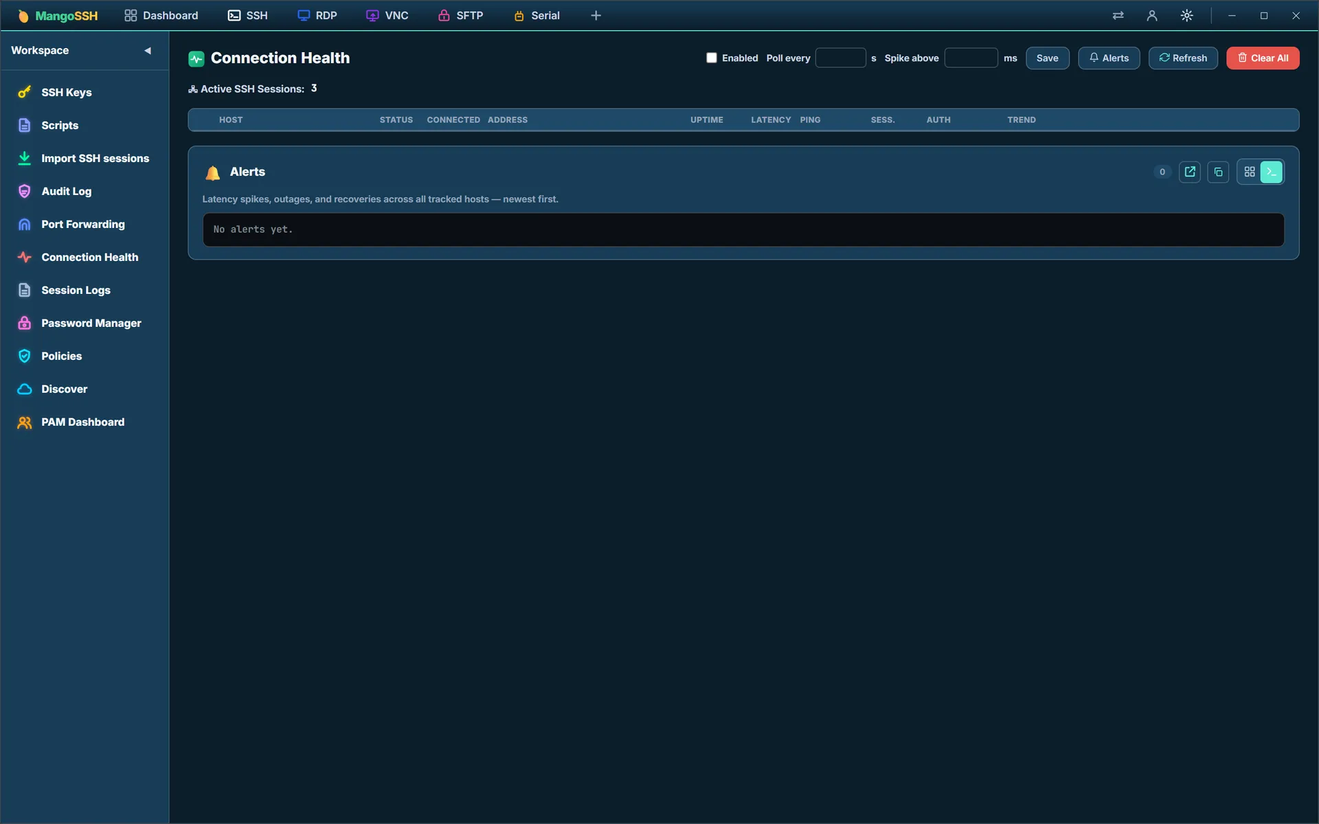The Connection Health panel